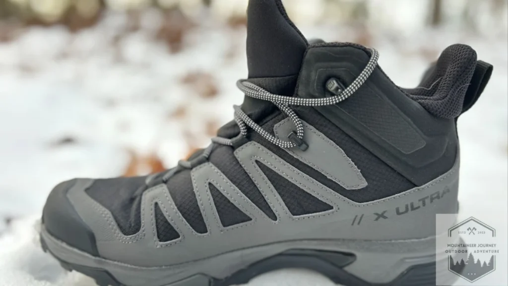 Side View Of The Salomon X Ultra 4 GTX in the snow