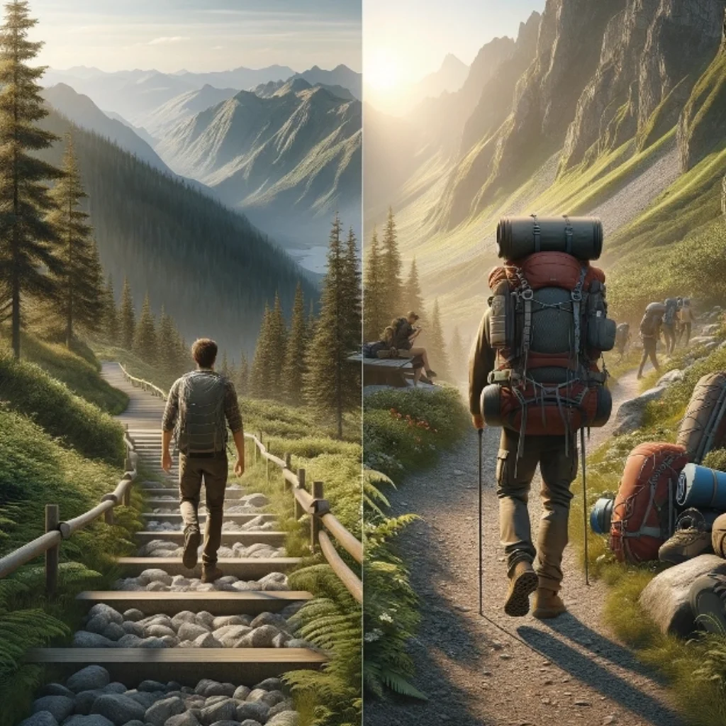 blog-img-1716824932472 hiking vs trekking difference. hiker on left while trekker on right
