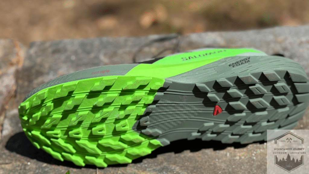 contagrip outsole and lugs of the sense ride 5 on a wall
