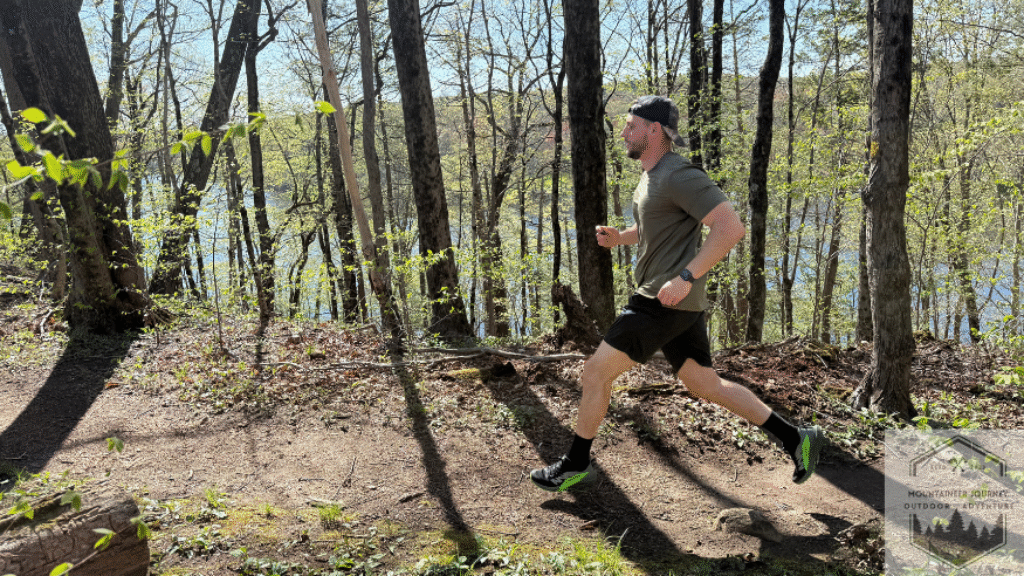 wearing sense ride 5 on both feet on wood-dense trail