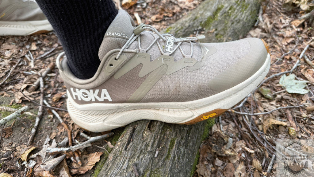 testing the traction of the hoka transport while going over uneven surface
