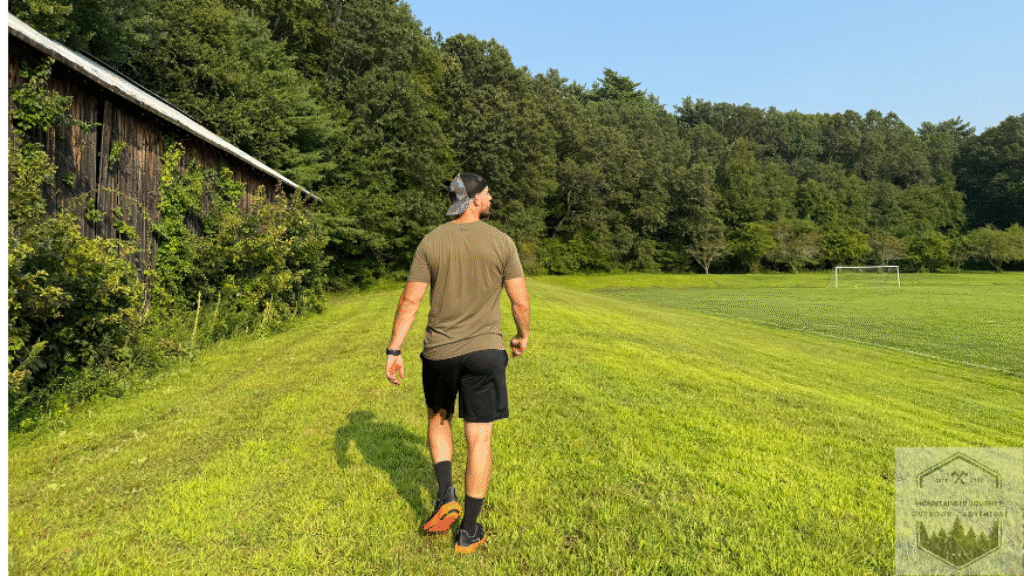 actively testing the Altra Experience Flow 2 on grass during our objective testing standards