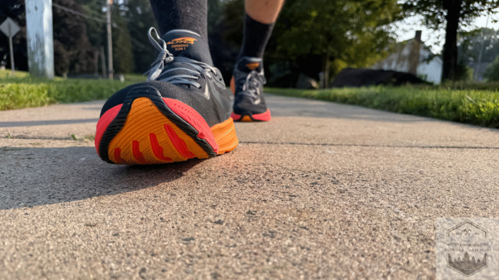 walking on pavement with the shoes, showing the footshape fit