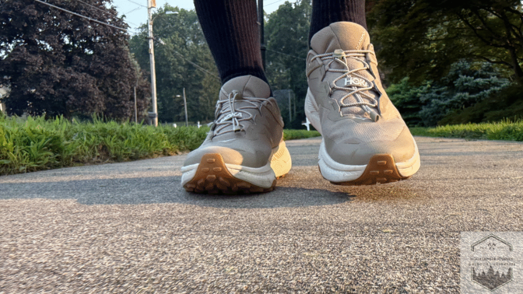 Hoka Transport walking on concrete during our testing.