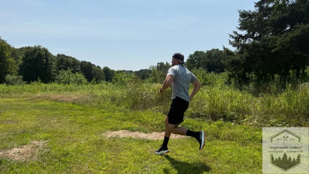 Testing out the shoes on the trail during our objective testing standards