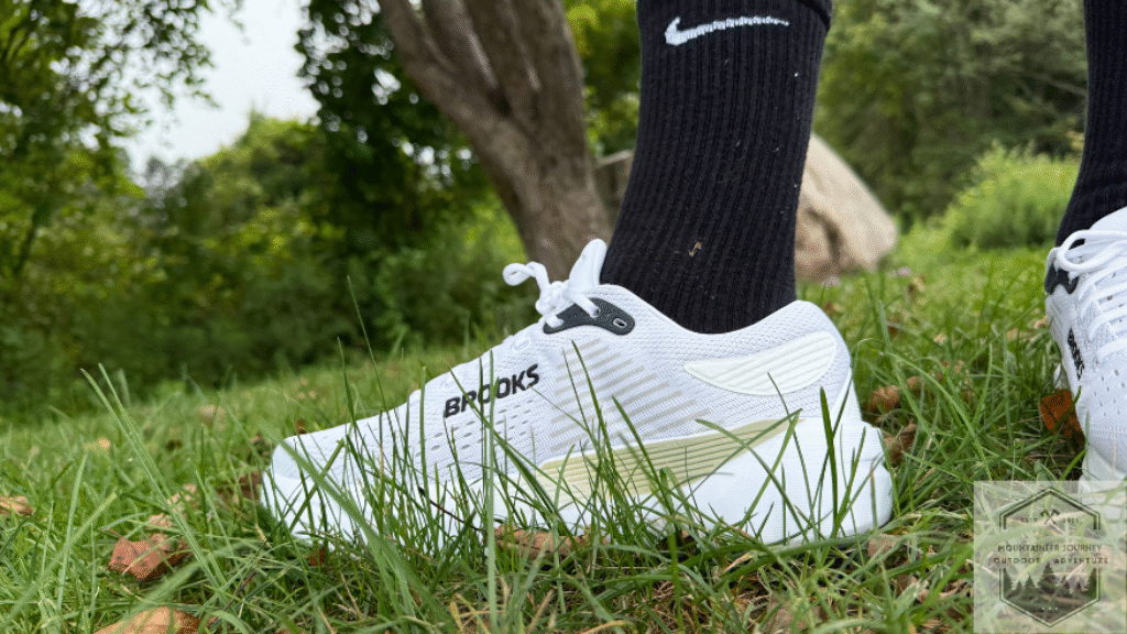 testing out the shoes in grass