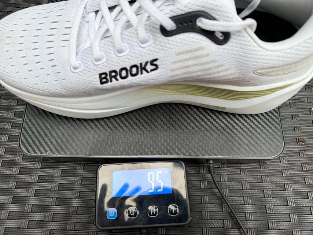 weighing the brooks ghost max 3 on our scale at 9.5 oz