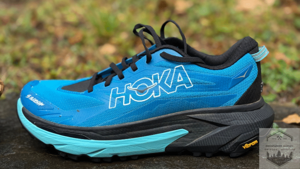 Side view of the mafate 5, higher heel to toe drop on outsole