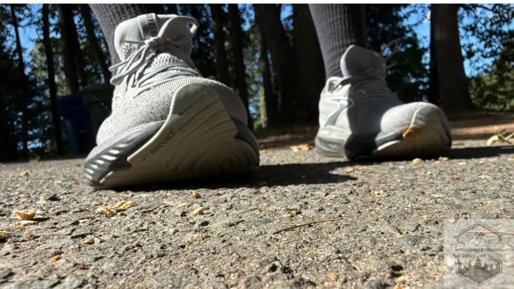 front view of the shoes while testing them on gravel