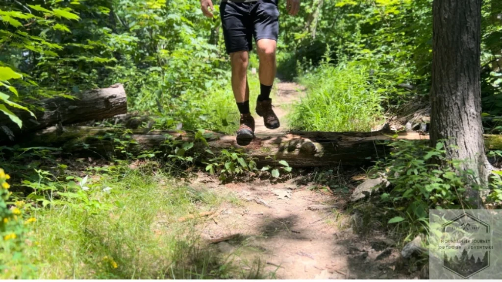 Testing out Moab 3 on summer trail, showing ventilation pockets on boots