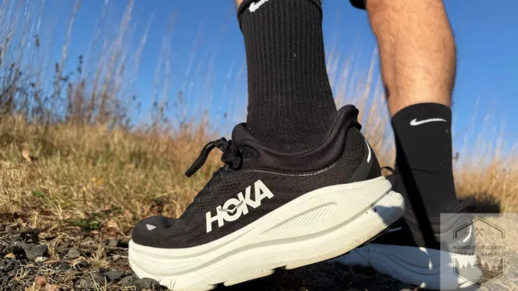 Side view of the Bondi 9's outsole while walking during testing