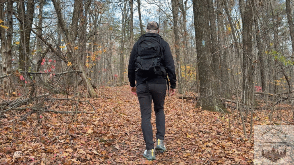 Walking on leaf-covered trail