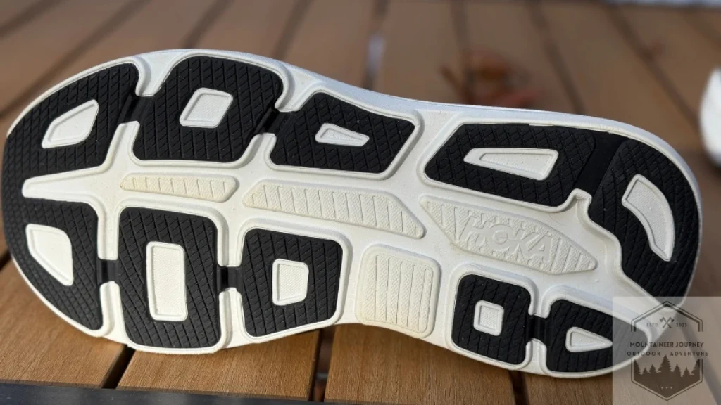 View of entire durabrasion outsole after 70 miles of test saying with minimal breakdown.