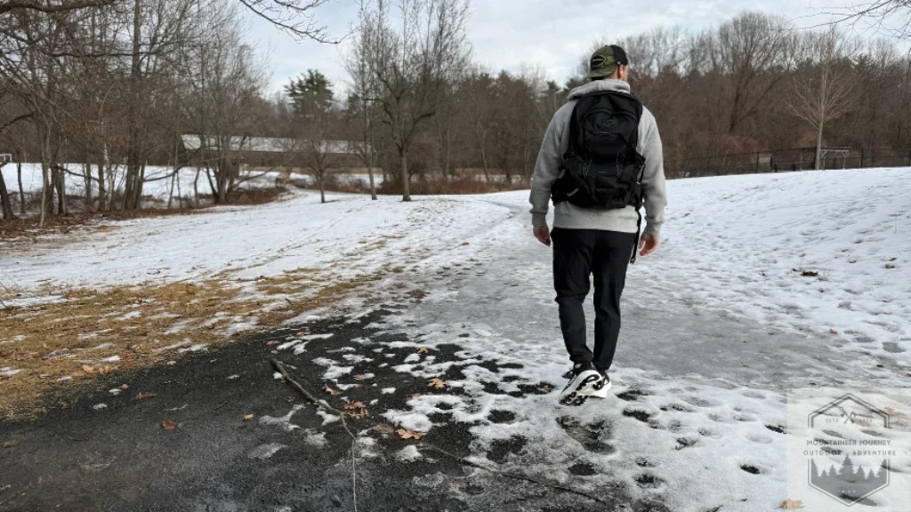 Walking on ice with the Gaviota 6 during testing