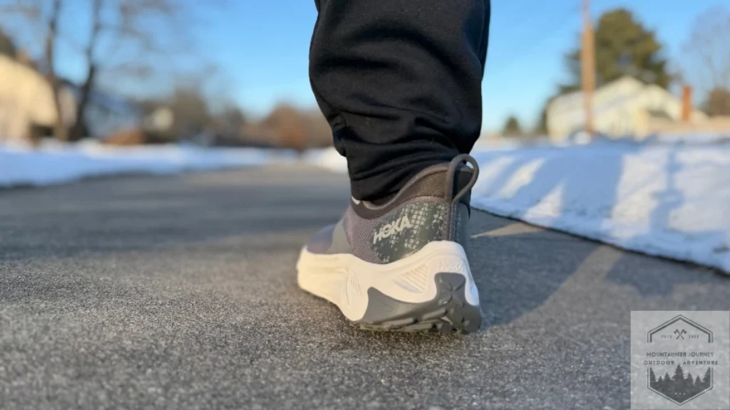heel view of the shoe on concrete