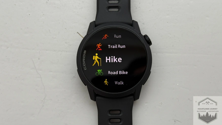 Coros Pace 4 activities on hiking tab