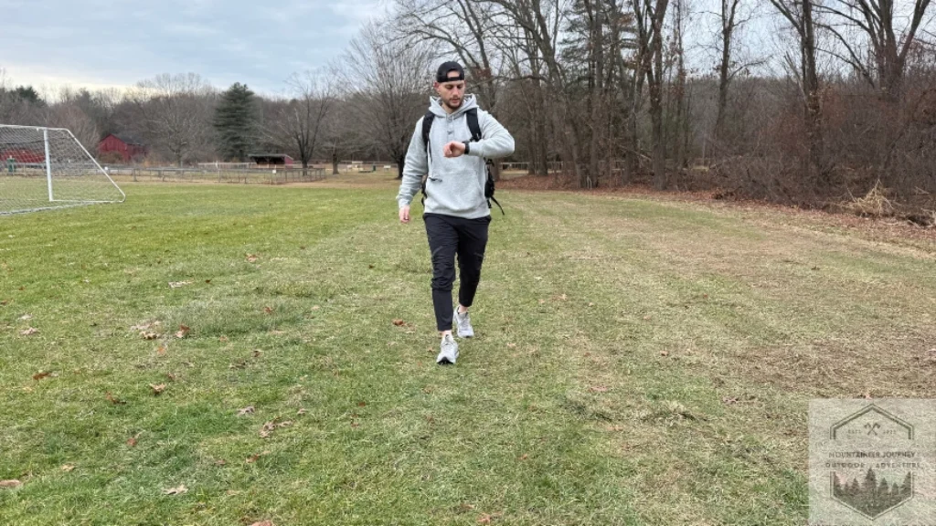 Looking at Forerunner 55 watch face during testing