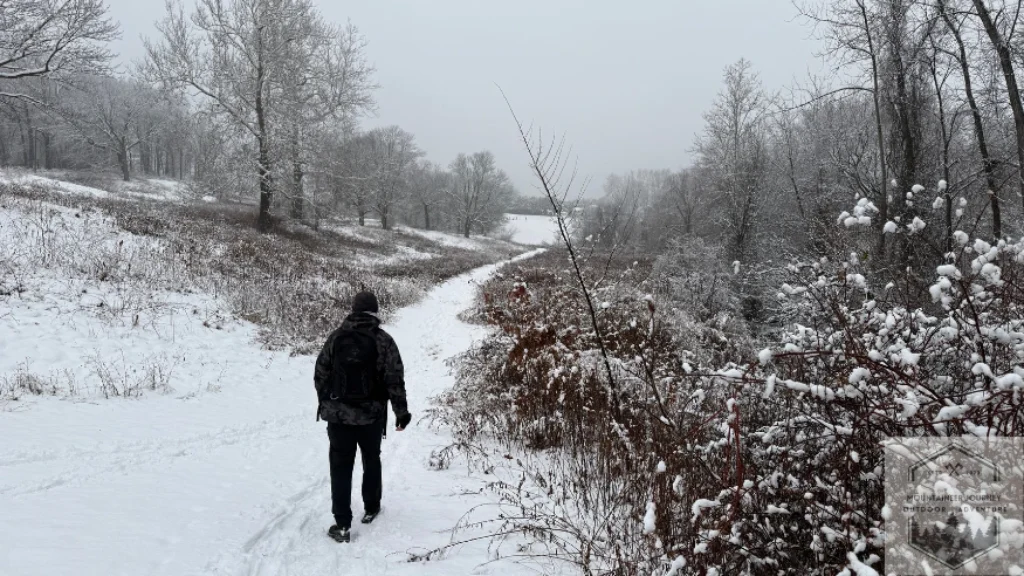 Testing ankle stability on snow covered trail