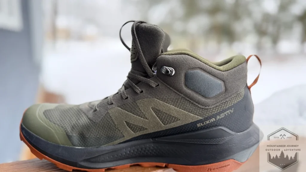 View of the outsole on the hiking boots.