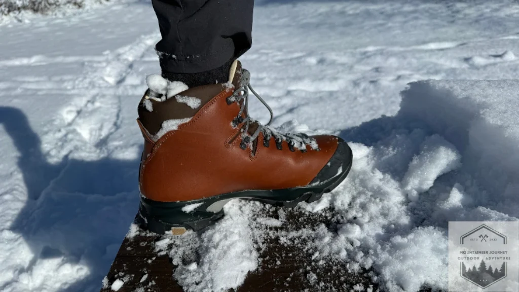 Zamberlan boot sitting on rock during testing