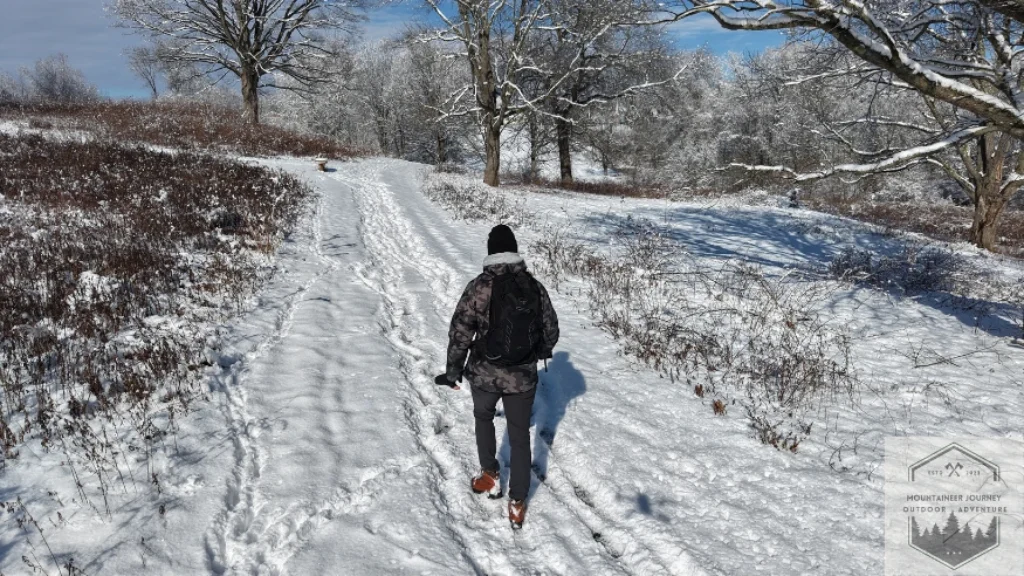Testing out the Zamberlan Vios on a snow-covered trail