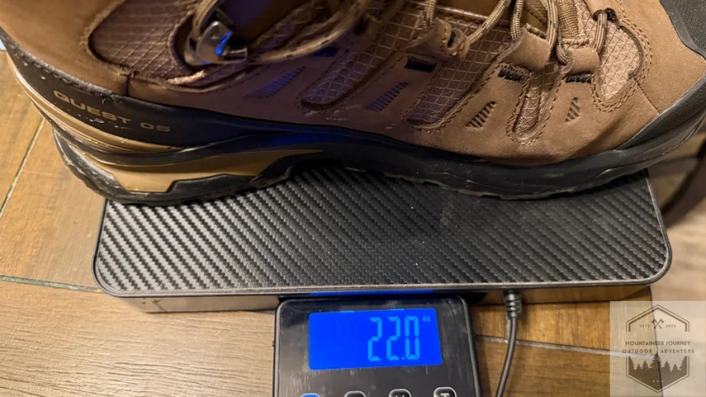 Salomon Quest 5 weighing 22 oz per boot on our scale.