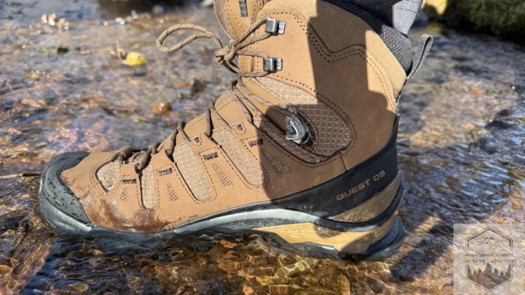 Ten minutes immersion test of the hiking boots in a creek.