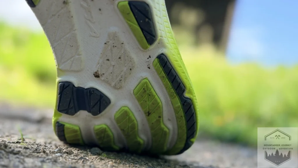 Up-close view of outsole after testing on mixed gravel. Limitations on uneven terrain