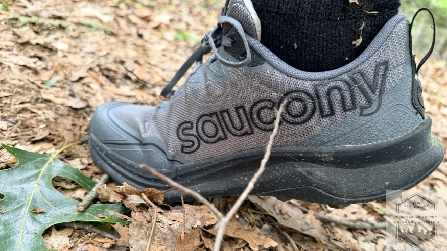view of socks in saucony trail shoes