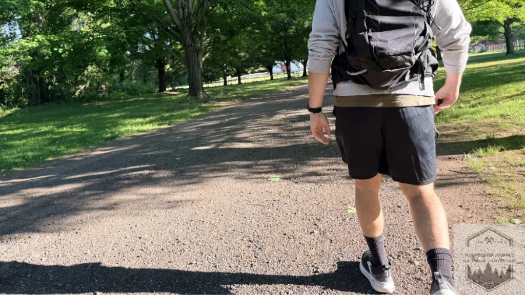 Walking on a gravel path during our first walk with the Glycerin GTS 23
