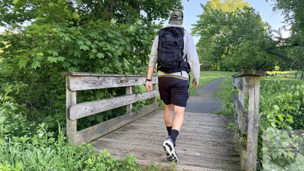Walking over bridge with Glycerin GTS 23 during testing of impact absorption