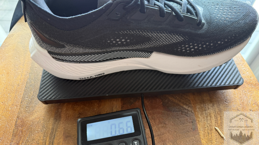 Brooks Glycerin GTS 23 weighing 10.5 oz or .66 pounds on our calibrated scale